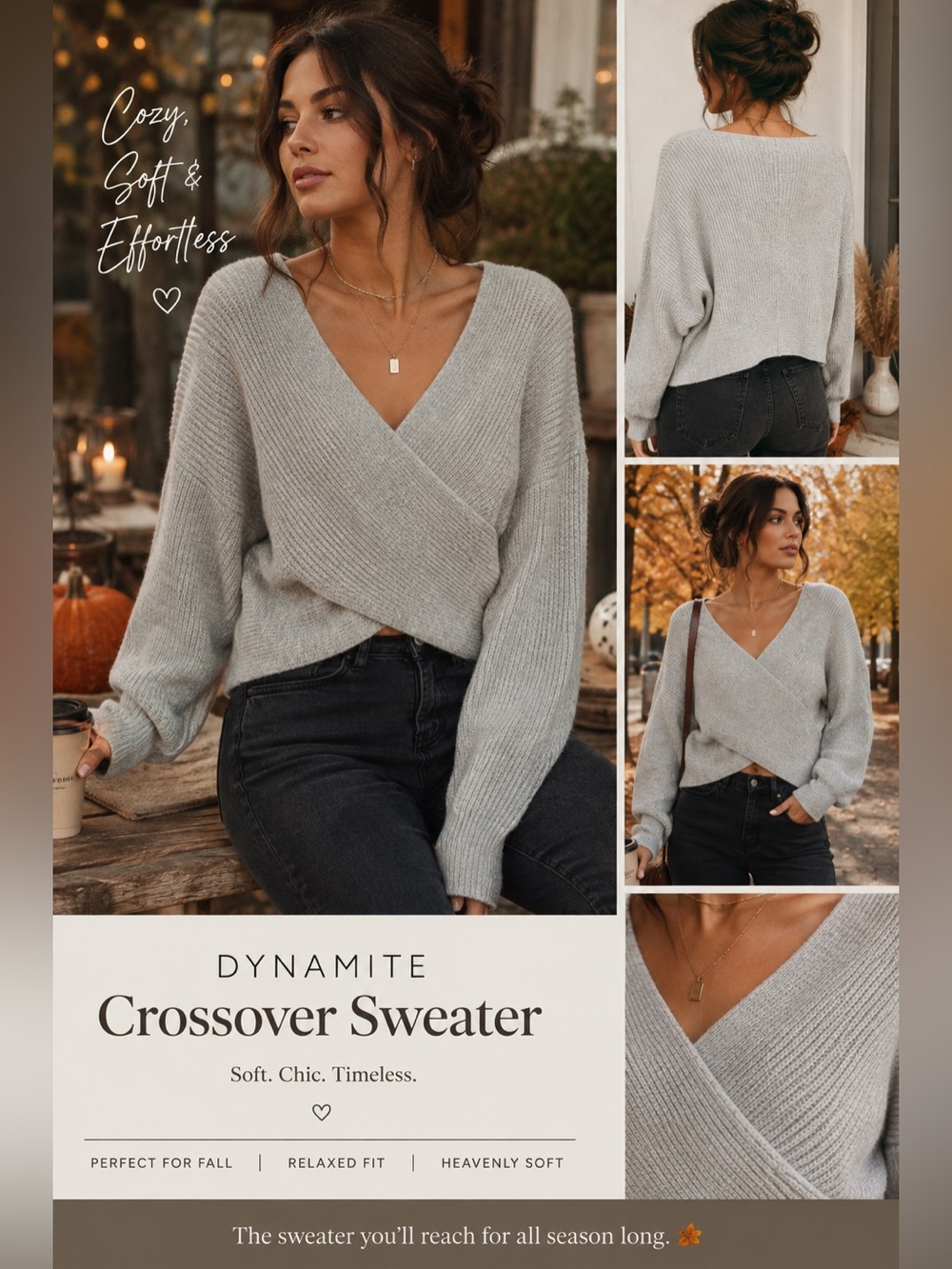 Dynamite | 🩶Heather Grey🩶| XL | Crossover Wrap | Soft Ribbed Pullover